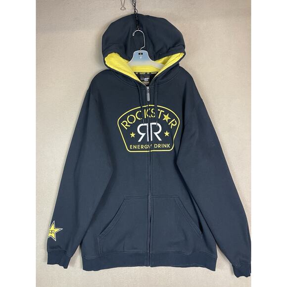 Rockstar Other - Rockstar Hoodie Mens XL Black Energy Drink‎ Graphic Print Full Zip Regular Fit